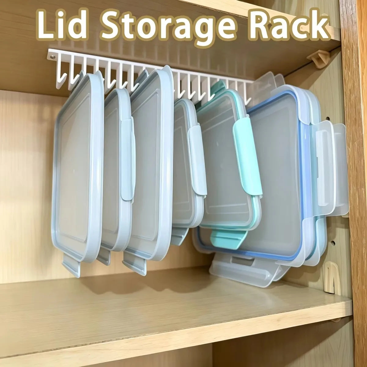 Under‑Cabinet Lid Organizer, Multi‑Slot Wall Mount Kitchen Rack, 5/10 Hooks Space‑Saving Lid Holder with Mounting Hardware