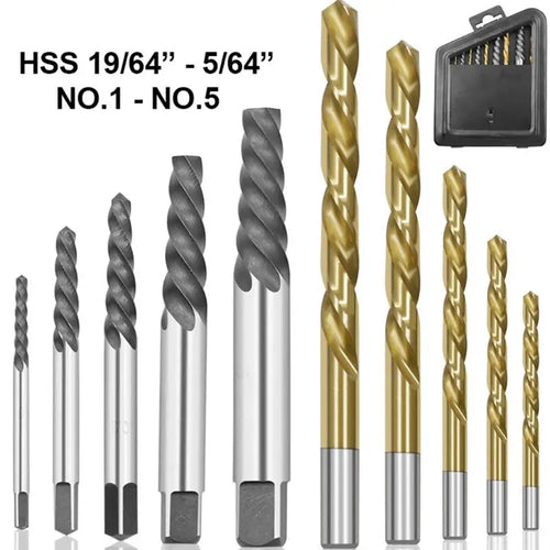 10pcs Screw Extractor Cobalt Left Hand Drill Bit set Broken Bolt Damaged Set