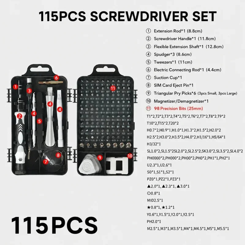 115-in-1 Mini Precision Screwdriver Set with Magnetic Bits - Electronics Repair Tool Kit for Phone, Laptop, PC, DIY Projects