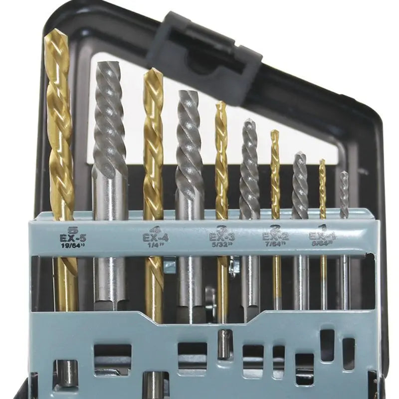 10pcs Screw Extractor Cobalt Left Hand Drill Bit set Broken Bolt Damaged Set