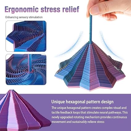 3D Printed Fidget Toy,Fractal Sensory Fidget Star with Handle,Hexagonal Decompression Satisfying Click Sound & Hexagon Design for Office Desks As a Stress-Relief (Blue)