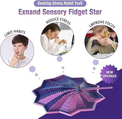 3D Printed Fidget Toy,Fractal Sensory Fidget Star with Handle,Hexagonal Decompression Satisfying Click Sound & Hexagon Design for Office Desks As a Stress-Relief (Blue)