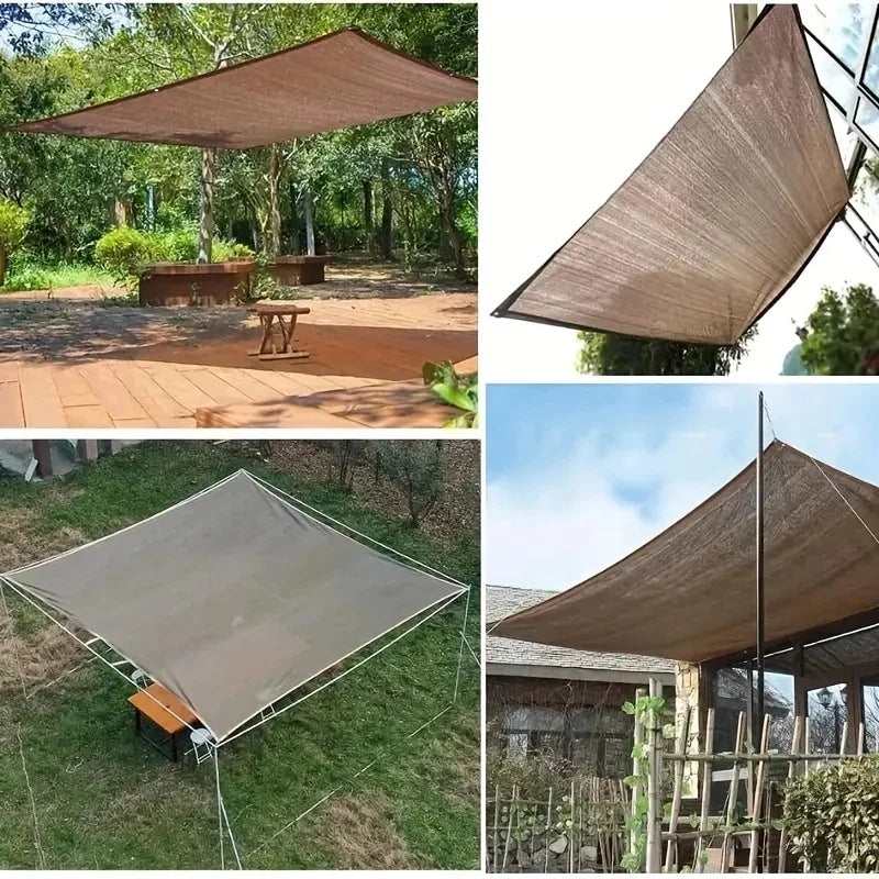 Brown UV-Blocking Sun Shade Net Canopy, Durable Outdoor Shelter for Garden, Pool, Camping & Picnic