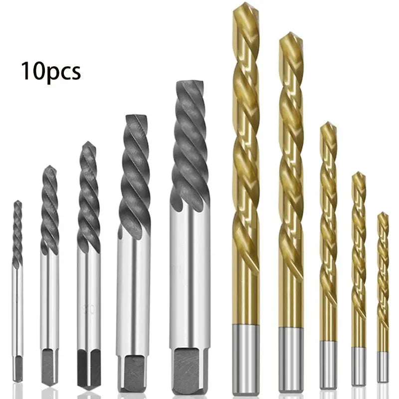 10pcs Screw Extractor Cobalt Left Hand Drill Bit set Broken Bolt Damaged Set