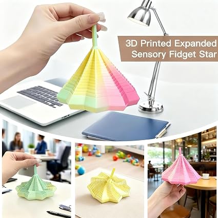 3D Printed Fidget Toy,Fractal Sensory Fidget Star with Handle,Hexagonal Decompression Satisfying Click Sound & Hexagon Design for Office Desks As a Stress-Relief (Blue)