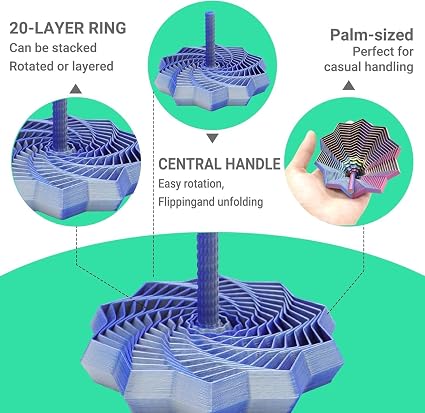 3D Printed Fidget Toy,Fractal Sensory Fidget Star with Handle,Hexagonal Decompression Satisfying Click Sound & Hexagon Design for Office Desks As a Stress-Relief (Blue)