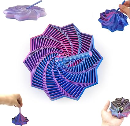 3D Printed Fidget Toy,Fractal Sensory Fidget Star with Handle,Hexagonal Decompression Satisfying Click Sound & Hexagon Design for Office Desks As a Stress-Relief (Blue)