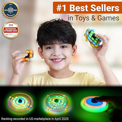 TOSY Magnet Fidget Spinner Glow - 16 blocks, 3 in 1 Toy: Transformable Fidget Spinner, Infinity Cube, 2x2 Puzzle Cube, Glow, Stress Relief, STEM Magnet Tiles Birthday Gift for Kids/Boys/Girls/Adults