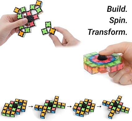 TOSY Magnet Fidget Spinner Glow - 16 blocks, 3 in 1 Toy: Transformable Fidget Spinner, Infinity Cube, 2x2 Puzzle Cube, Glow, Stress Relief, STEM Magnet Tiles Birthday Gift for Kids/Boys/Girls/Adults
