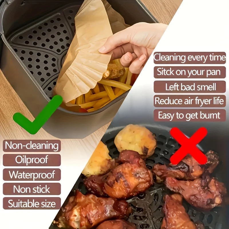 50/100pcs Non Stick Air Fryer Liners Paper For Baking Microwave Ovens Easy To Clean Oil Absorbing Perfect For Healthier Cooking