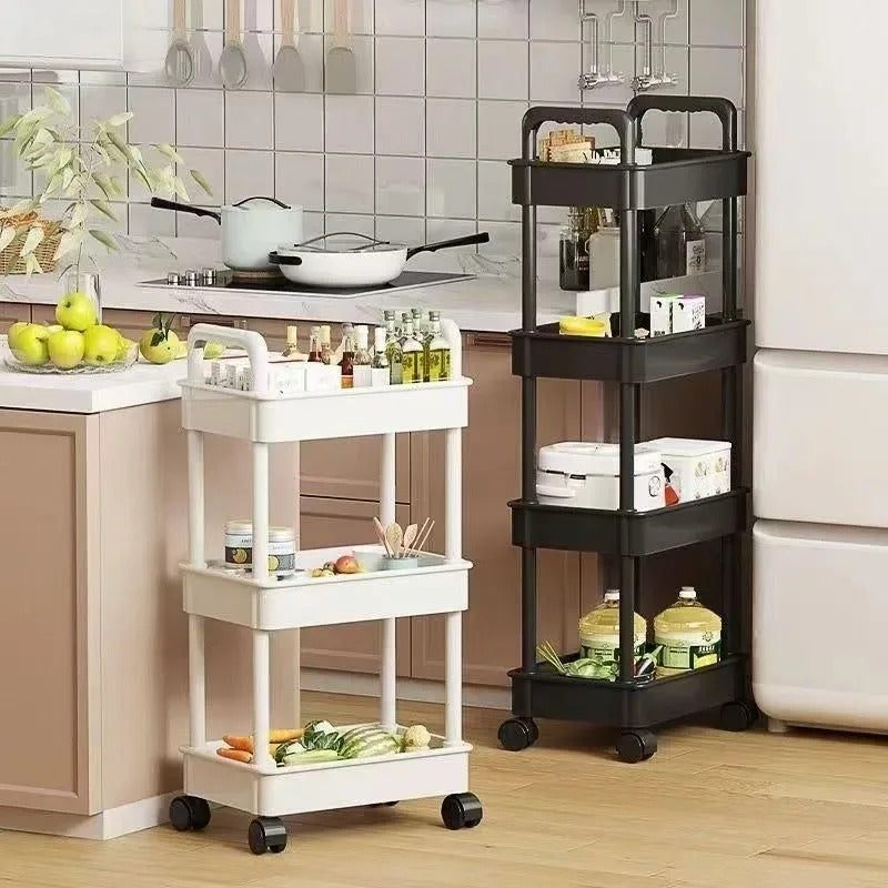 5-Tier Rolling Storage Cart 360° Swivel Wheels, Plastic Movable Trolley Organizer for Kitchen Bathroom Bedroom Home Storage Rack