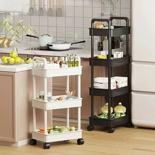 5-Tier Rolling Storage Cart 360° Swivel Wheels, Plastic Movable Trolley Organizer for Kitchen Bathroom Bedroom Home Storage Rack