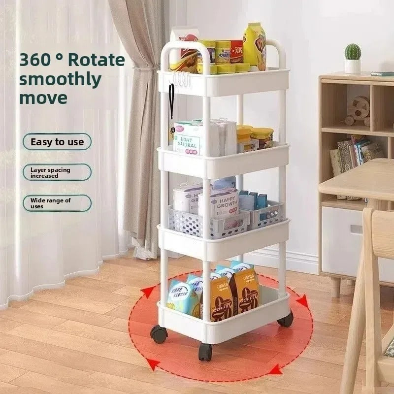 5-Tier Rolling Storage Cart 360° Swivel Wheels, Plastic Movable Trolley Organizer for Kitchen Bathroom Bedroom Home Storage Rack