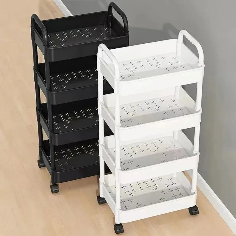 5-Tier Rolling Storage Cart 360° Swivel Wheels, Plastic Movable Trolley Organizer for Kitchen Bathroom Bedroom Home Storage Rack